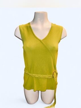 Cable and Gauge Boho Chic Braided Belted Wrap Tank Top Vibrant Lime Green Sz L